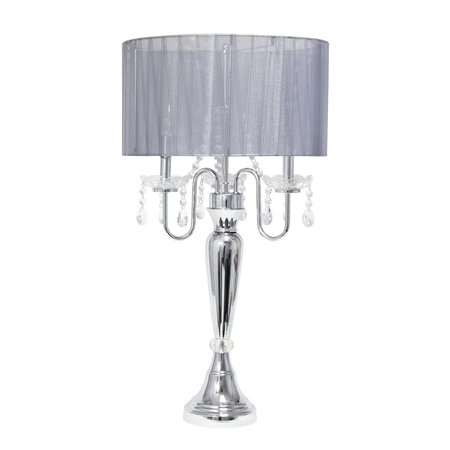 ELEGANT GARDEN DESIGN Elegant Designs LT1034-GRY Romantic Sheer Shade Table Lamp with Hanging Crystals; Gray LT1034-GRY